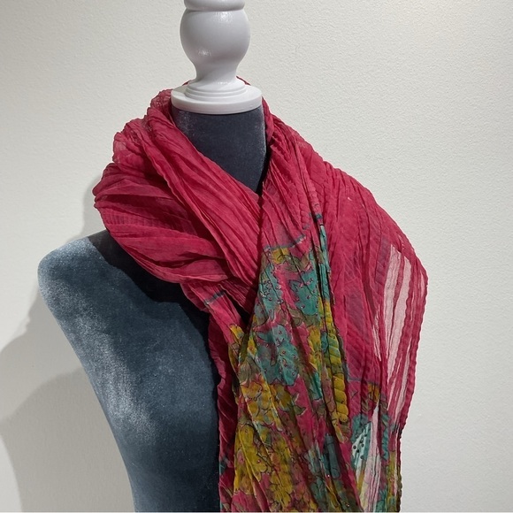 Gorgeous Multicolor Pink Shawl Coverup Scarf Length 85”  FLower Motif Embellis - Picture 2 of 8